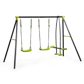 Metal Garden Double Swing Set with Glider Seesaw