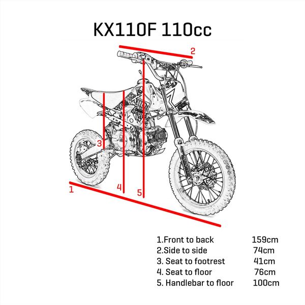 M2R Racing KX110F 110cc 14/12 76cm Red Semi-Automatic Pit Bike