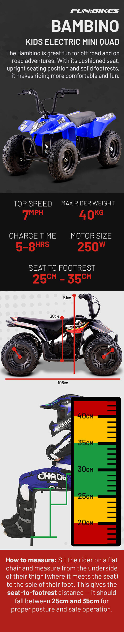 Funbikes Bambino 250w Red Kids Electric Mini Quad Bike