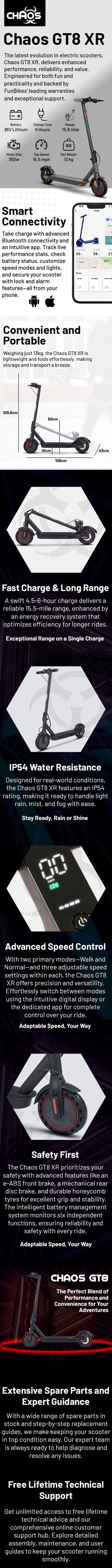 Chaos GT8 XR 350w 36v 10ah Li Smart App Electric Scooter [IP54]