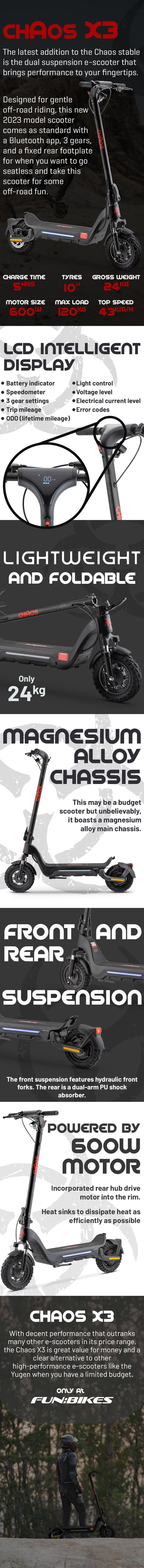 Chaos X3 600w 48v 10ah Li Black Electric Scooter (IP54)