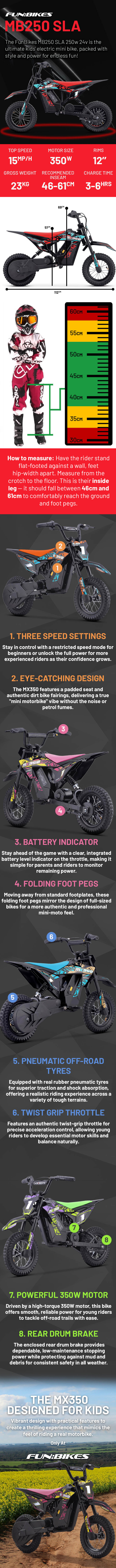 FunBikes MX350 350w 36v 4ah 12/12 51cm Lithium Orange Electric Kids Dirt Bike
