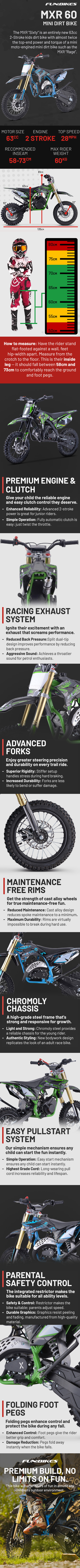 FunBikes MXR "60" 63cc 12/10 63cm Performance Blue Kids Dirt Bike