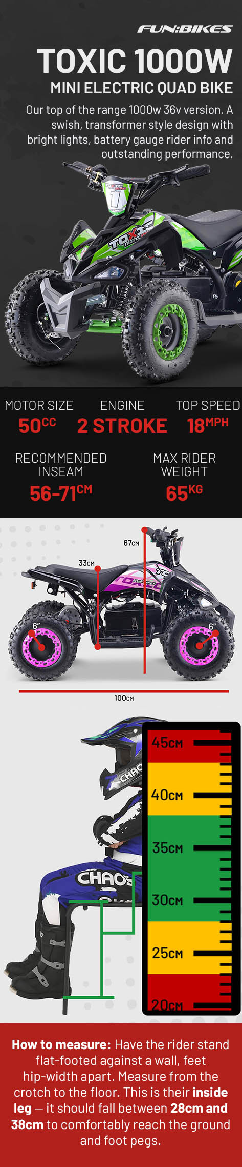 FunBikes Toxic 1000w Red Kids Mini Electric Quad Bike V2