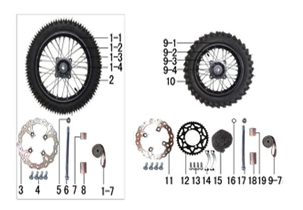 M2R RF160 S2 Pit Bike Front 14" Rim Black Spokes Red Nipples