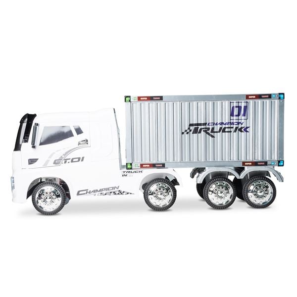 HGV Container Truck And Trailer 4WD 12V Battery White Ride On Lorry