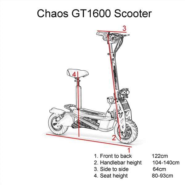 Chaos GT1600 Sport 48v Lithium Hub Drive Off Road Black Adult Electric Scooter