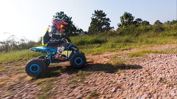 FunBikes T-Max Roughrider 2025 1100w 36v Nardo Grey/Blue Kids Midi Electric Quad Bike 35km/h