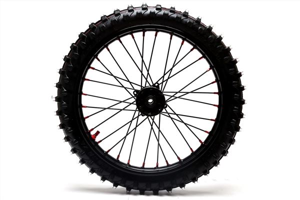 M2R RF125 RF140 RF160 Pit Bike Front 17" Wheel Black Spokes Red Nipples