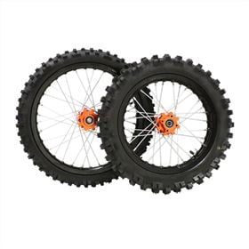 Pit Bike Orange CNC Wheel Set with Kenda Tyres & SDG Hubs - 17''F / 14''R