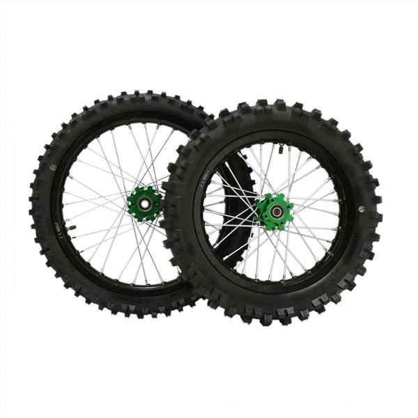 Pit Bike Green CNC Wheel Set with Kenda Tyres & SDG Hubs - 17''F / 14''R