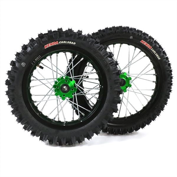 Pit Bike Green CNC Wheels Kenda Tyres SDG Hub 14" 12"