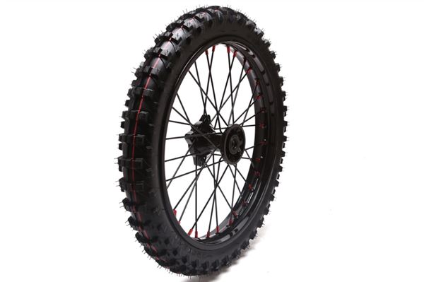 M2R RF140 S2 Pit Bike Front 17" Wheel Black Spokes Red Nipples