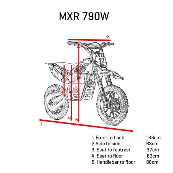 FunBikes MXR 790w (MP) Lithium Electric Motorbike 61cm Red/Black Kids Dirt Bike