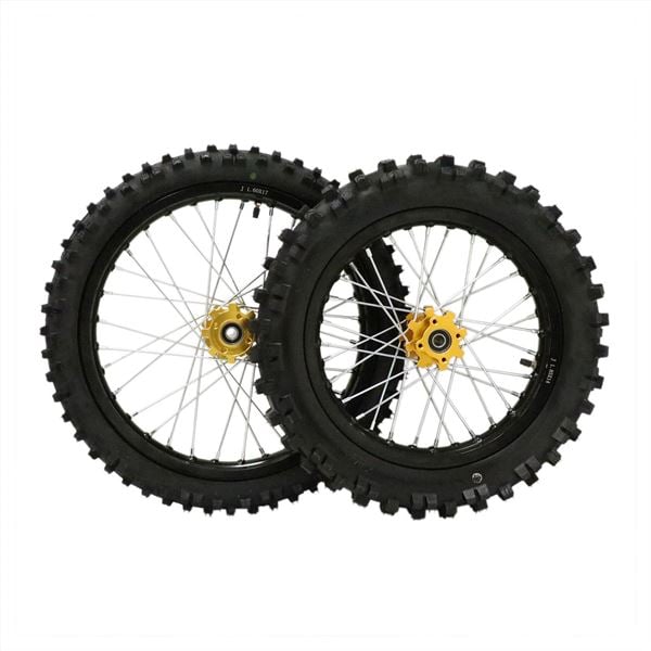 Pit Bike Gold CNC Wheel Set with Kenda Tyres & SDG Hubs - 17''F / 14''R