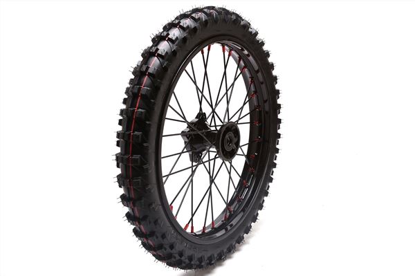 M2R RF125 RF140 RF160 Pit Bike Front 17" Wheel Black Spokes Red Nipples