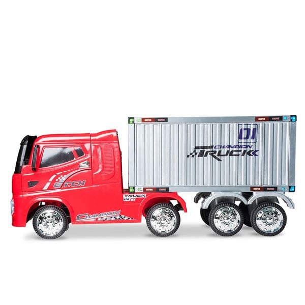 HGV Container Truck And Trailer 4WD 12V Battery Red Ride On Truck
