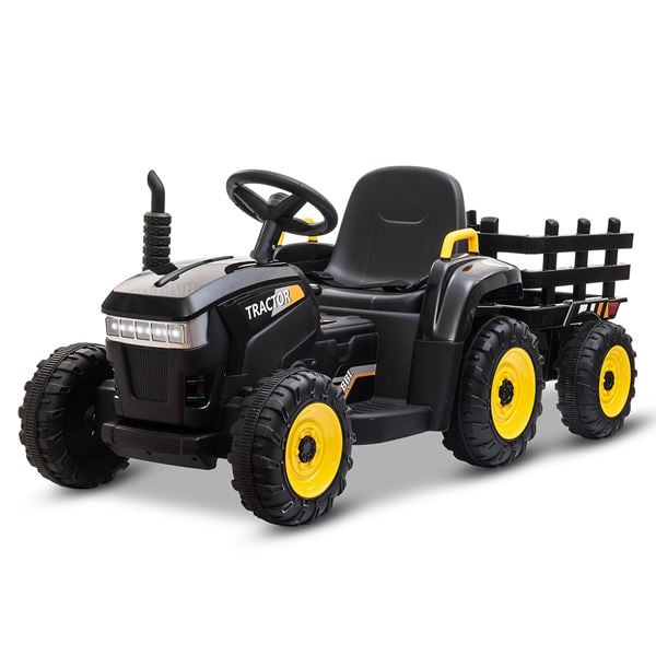Tobbi 12v Ride On Black Tractor And Trailer