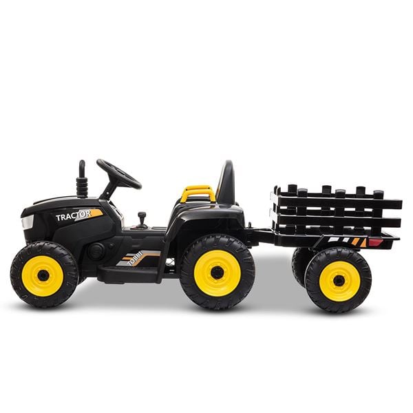 Tobbi 12v Ride On Black Tractor And Trailer