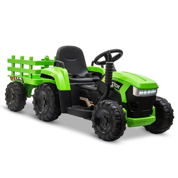 Tobbi 12v Ride On Green Tractor And Trailer