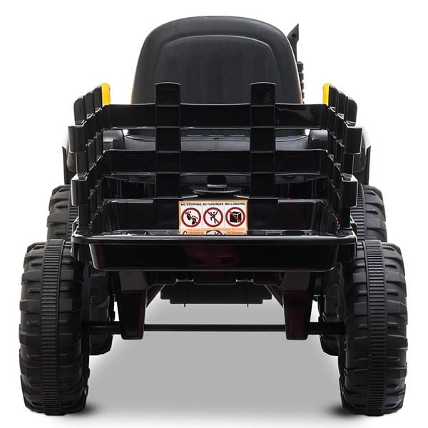 Tobbi 12v Ride On Black Tractor And Trailer