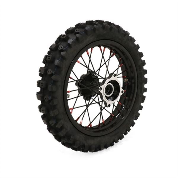 M2R RF160 S2 Pit Bike Rear 12" Wheel Black Spokes Red Nipples