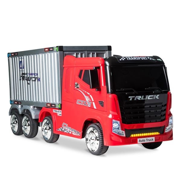 HGV Container Truck And Trailer 4WD 12V Battery Red Ride On Truck