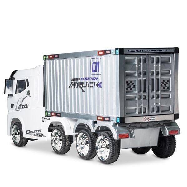 HGV Container Truck And Trailer 4WD 12V Battery White Ride On Lorry