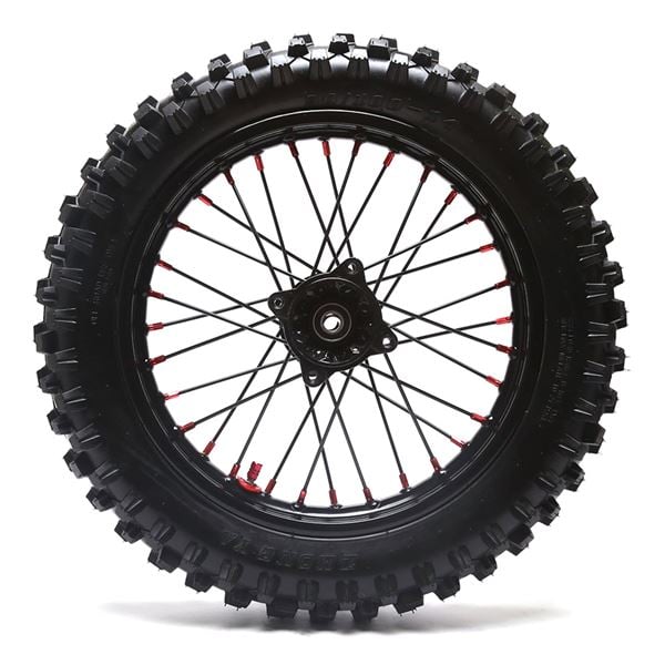 M2R RF140 S2 Pit Bike Rear 14" Wheel Black Spokes Red Nipples