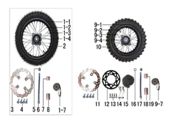 M2R RF125 S2 Pit Bike Front 14" Rim Black Spokes Red Nipples