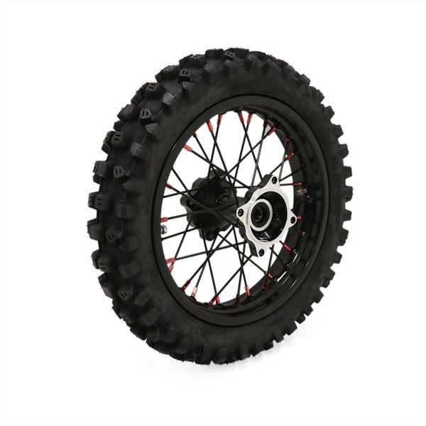 M2R RF140 S2 Pit Bike Rear 12" Wheel Black Spokes Red Nipples