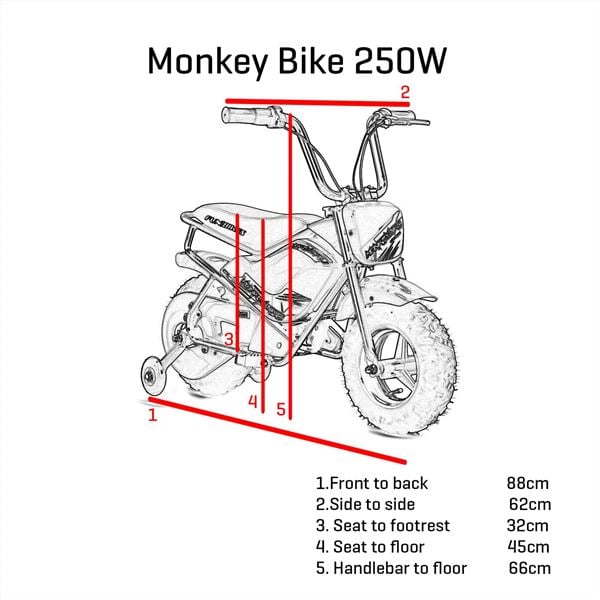 FunBikes MB 43cm Motorbike 250w Red Electric Kids Monkey Bike
