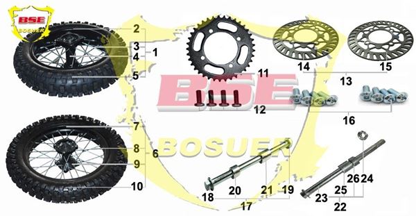 M2R KX110F Pit Bike Rear Axle Kit