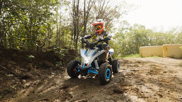 FunBikes T-Max Roughrider 2025 1100w 36v Nardo Grey/Blue Kids Midi Electric Quad Bike 35km/h