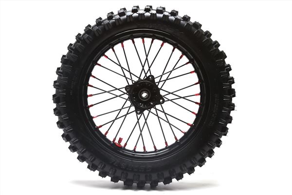 M2R RF125 RF140 RF160 Pit Bike Rear 14" Wheel Black Spokes Red Nipples