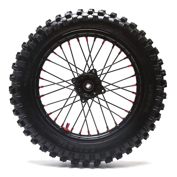 M2R RF160 S2 Pit Bike Rear 14" Wheel Black Spokes Red Nipples