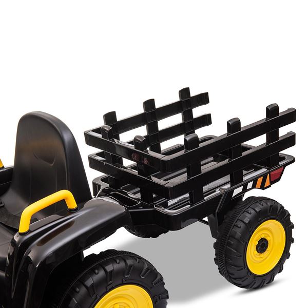 Tobbi 12v Ride On Black Tractor And Trailer