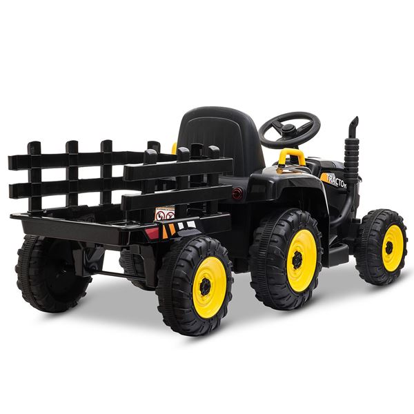 Tobbi 12v Ride On Black Tractor And Trailer