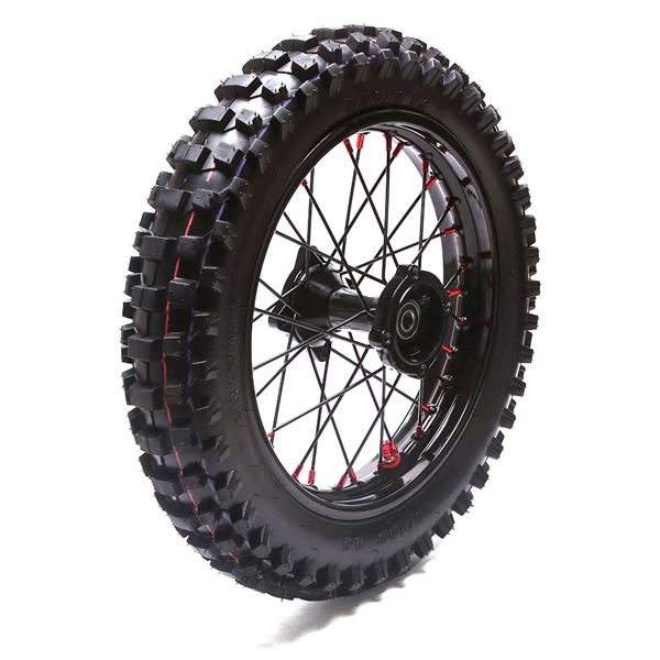 M2R RF160 S2 Pit Bike Rear 14" Wheel Black Spokes Red Nipples